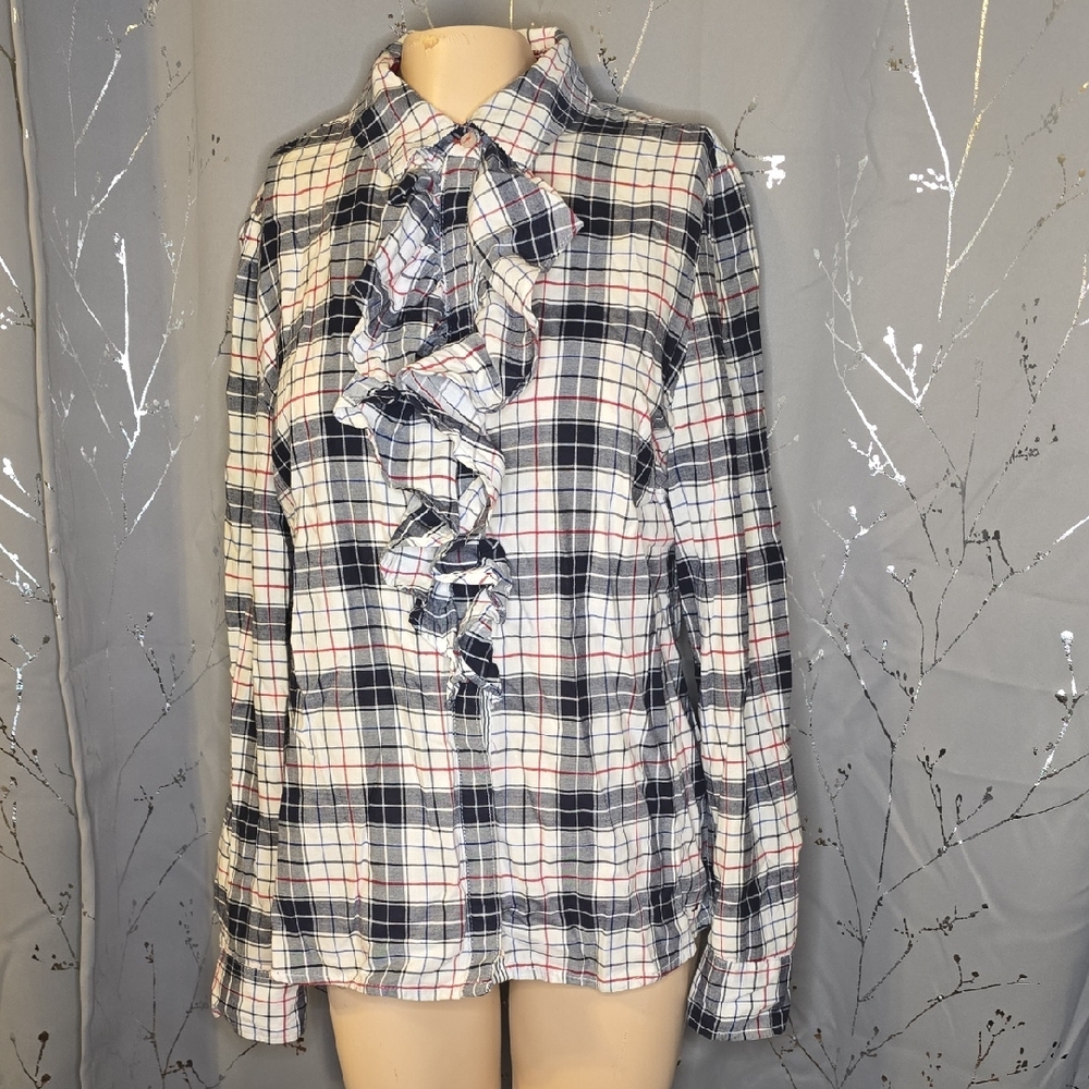 Elegant Checkered Ruffle Blouse